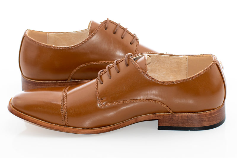 Tan Derby Cap-Toe Lace-Up