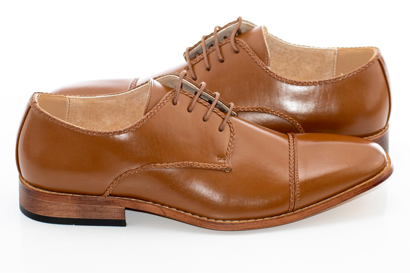 Tan Derby Cap-Toe Lace-Up