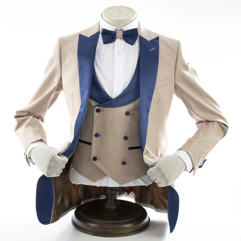 Men's Champagne White 3-Piece Slim-Fit Tuxedo - Double-Breasted Vest