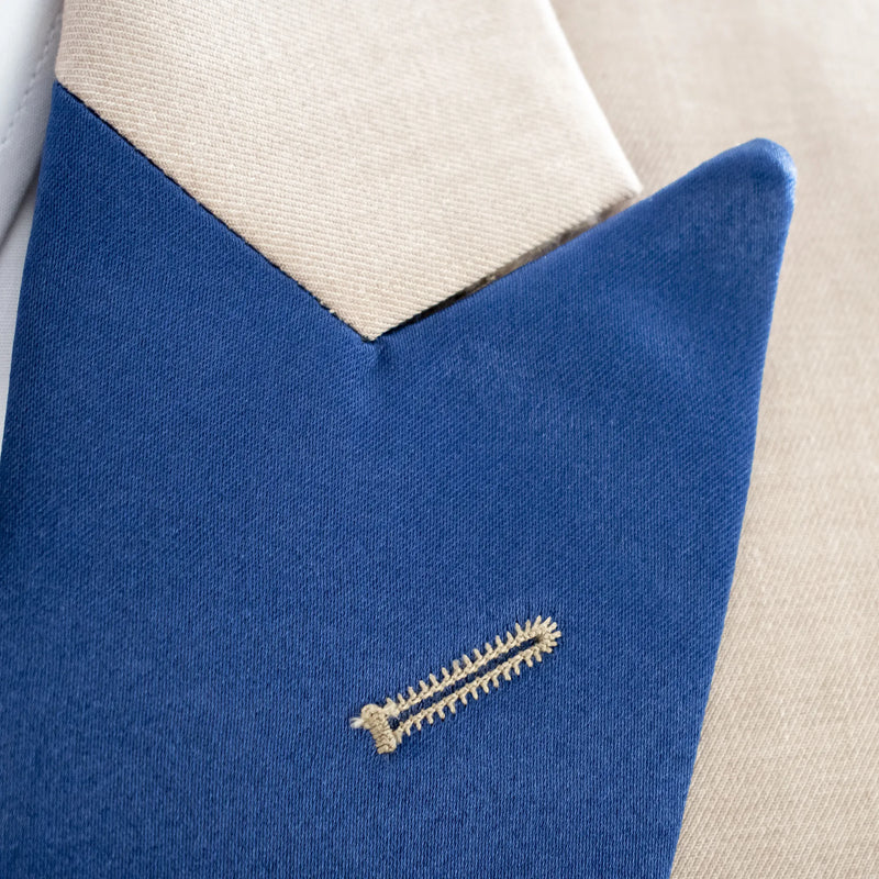 Men's Champagne White 3-Piece Slim-Fit Tuxedo - Peak Lapel Closeup