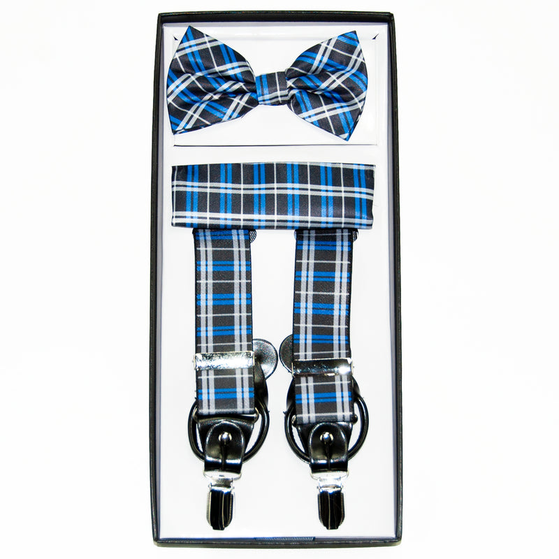 Blue Plaid 3-Piece Suspender Set