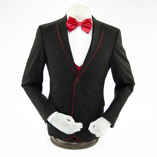 Black With Red Trim 3-Piece Slim-Fit Tuxedo
