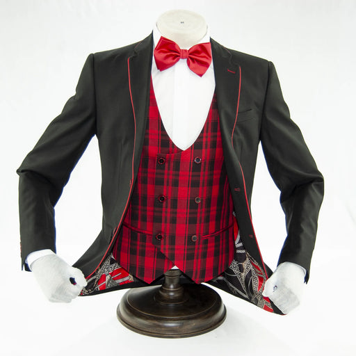 Black With Red Trim 3-Piece Slim-Fit Tuxedo