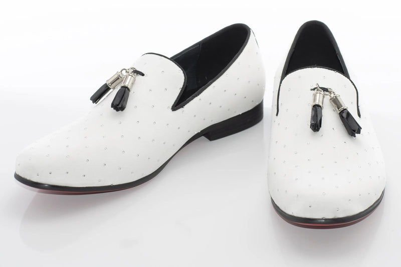 Tasseled White Jeweled Loafer