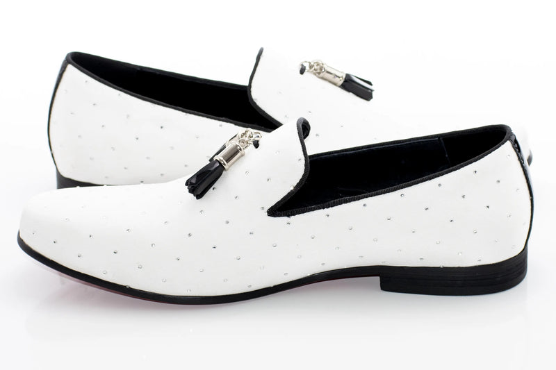 Tasseled White Jeweled Loafer