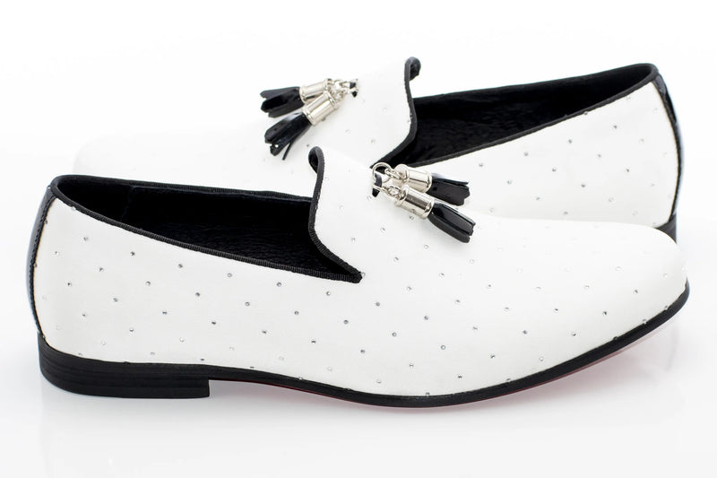 Tasseled White Jeweled Loafer