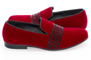 Men's Red Velvet Grecian Key Dress Shoe