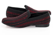 Men's Black And Red Rhinestone Loafer Dress Shoe