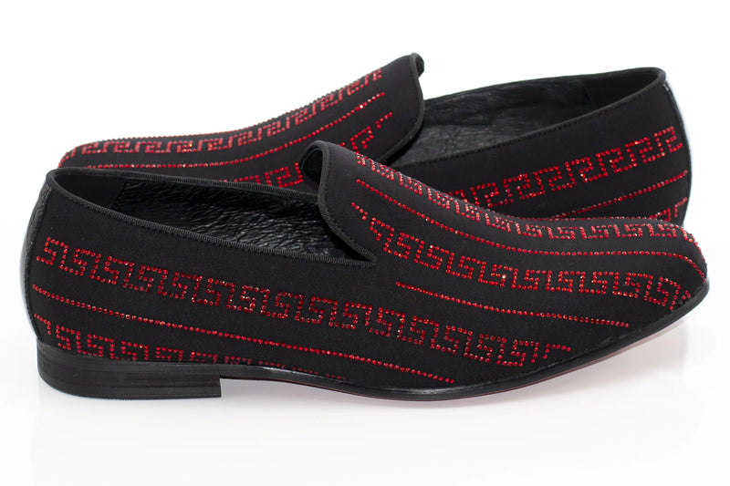 Men's Black And Red Rhinestone Loafer Dress Shoe