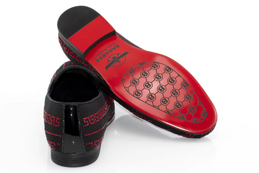 Men's Black And Red Rhinestone Loafer Dress Shoe