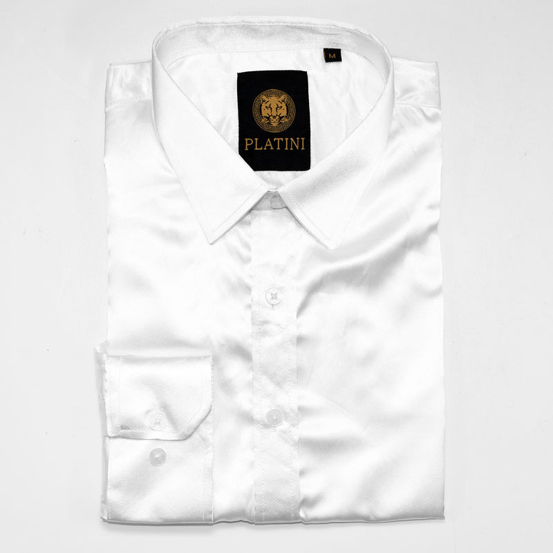 White Satin Slim-Fit Dress Shirt