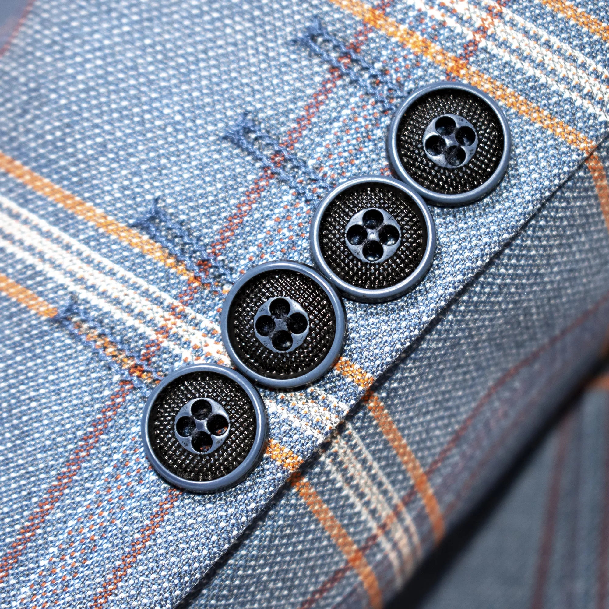 Blue Wool Plaid 3-Piece Slim-Fit Suit