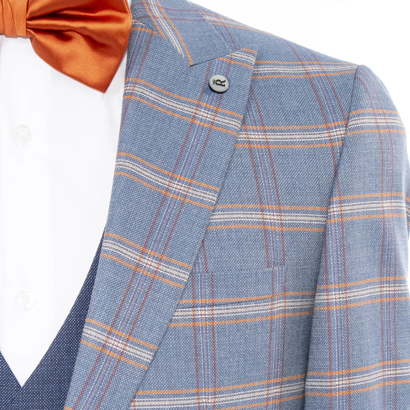 Blue Wool Plaid 3-Piece Slim-Fit Suit