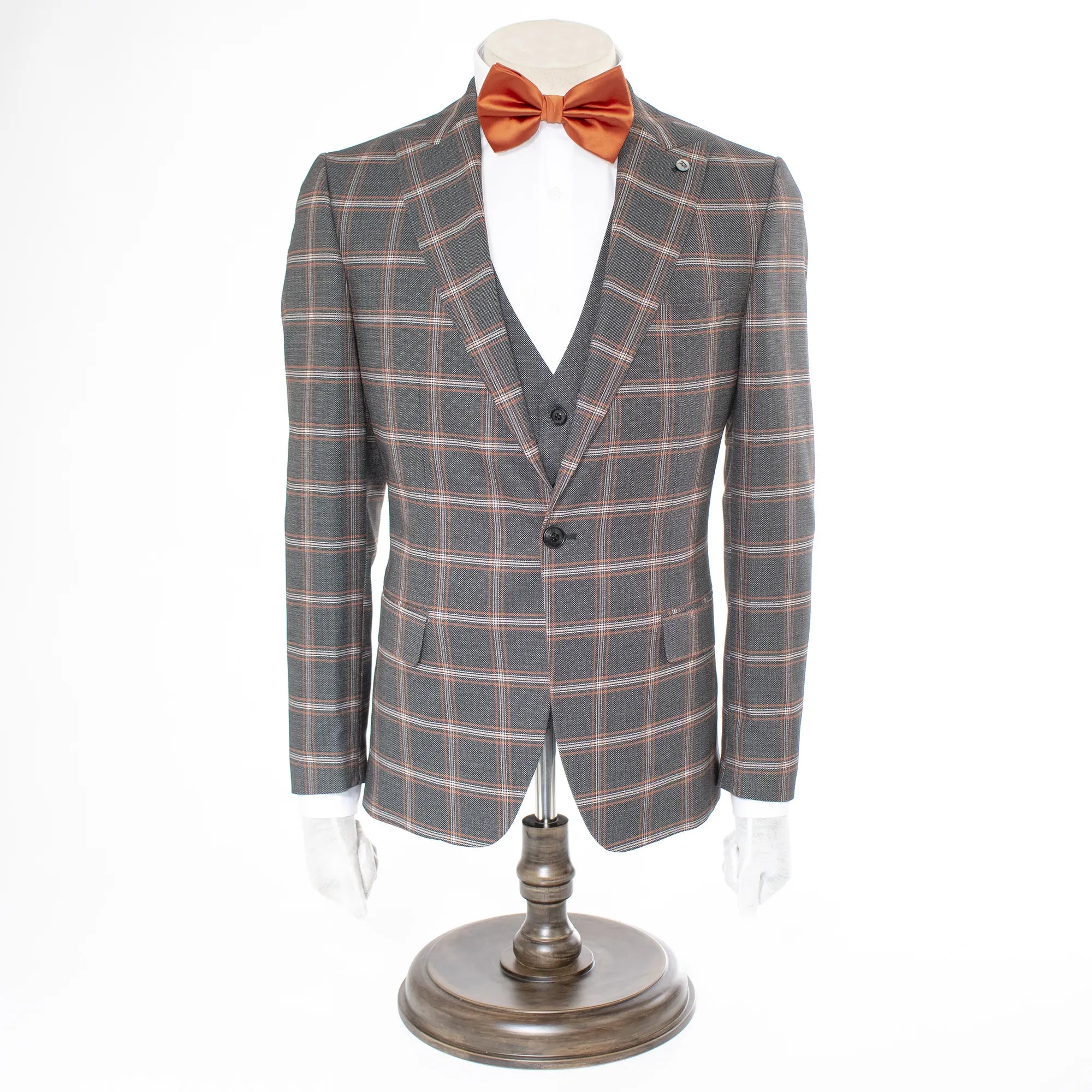 Dark Gray Wool Plaid 3-Piece Plaid Slim-Fit Suit