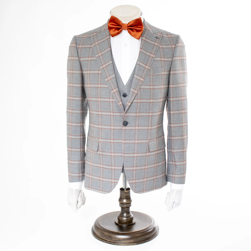 Gray 3-Piece Wool Plaid Slim-Fit Suit