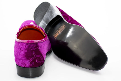 Men's Fuchsia Baroque Embroidered Velvet Dress Shoe
