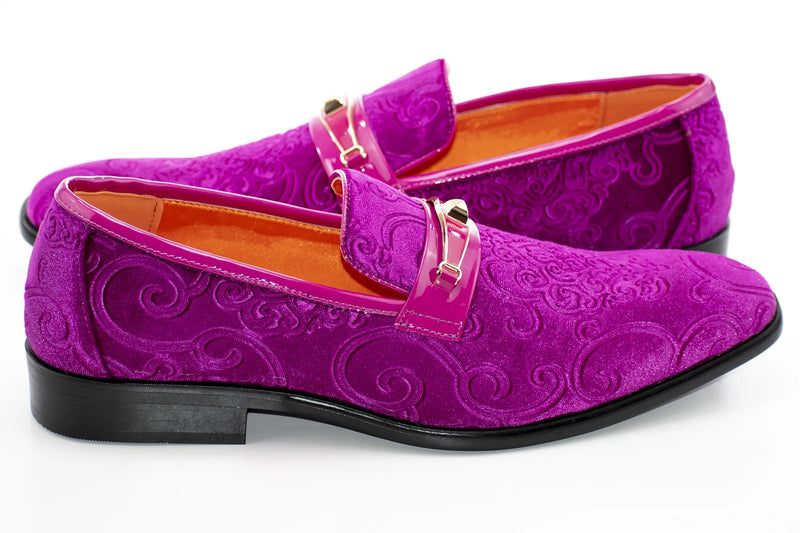 Men's Fuchsia Baroque Embroidered Velvet Dress Shoe