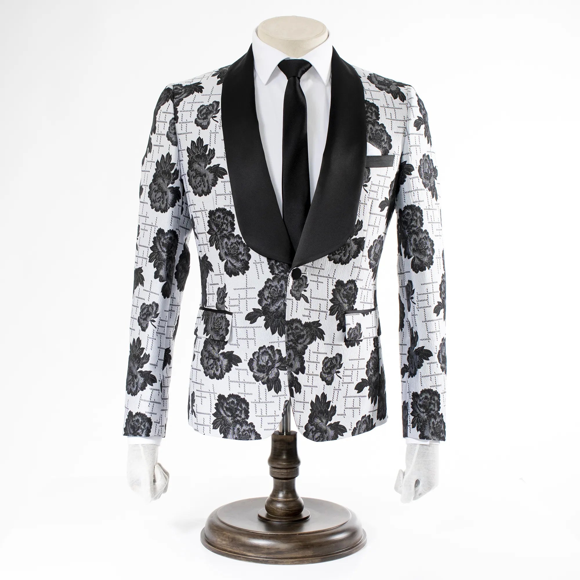 Gray Floral Patterned 2-Piece Regular-Fit Tuxedo
