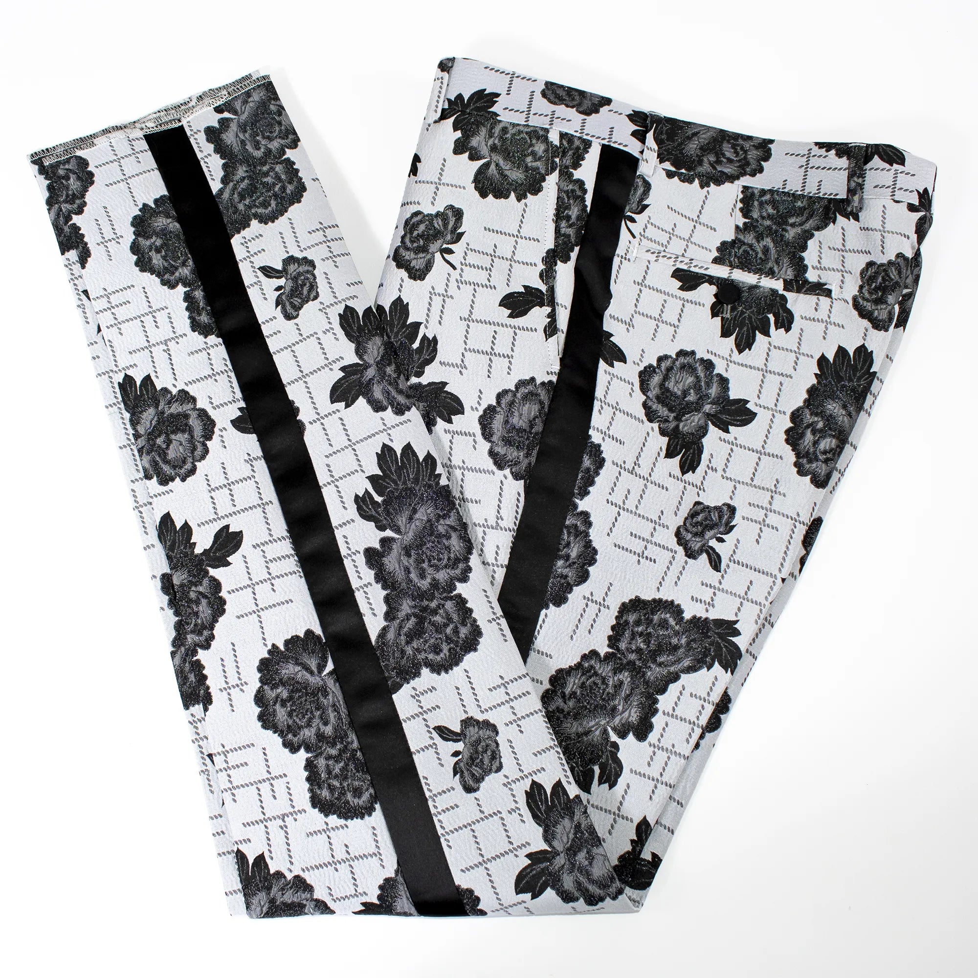 Gray Floral Patterned 2-Piece Regular-Fit Tuxedo