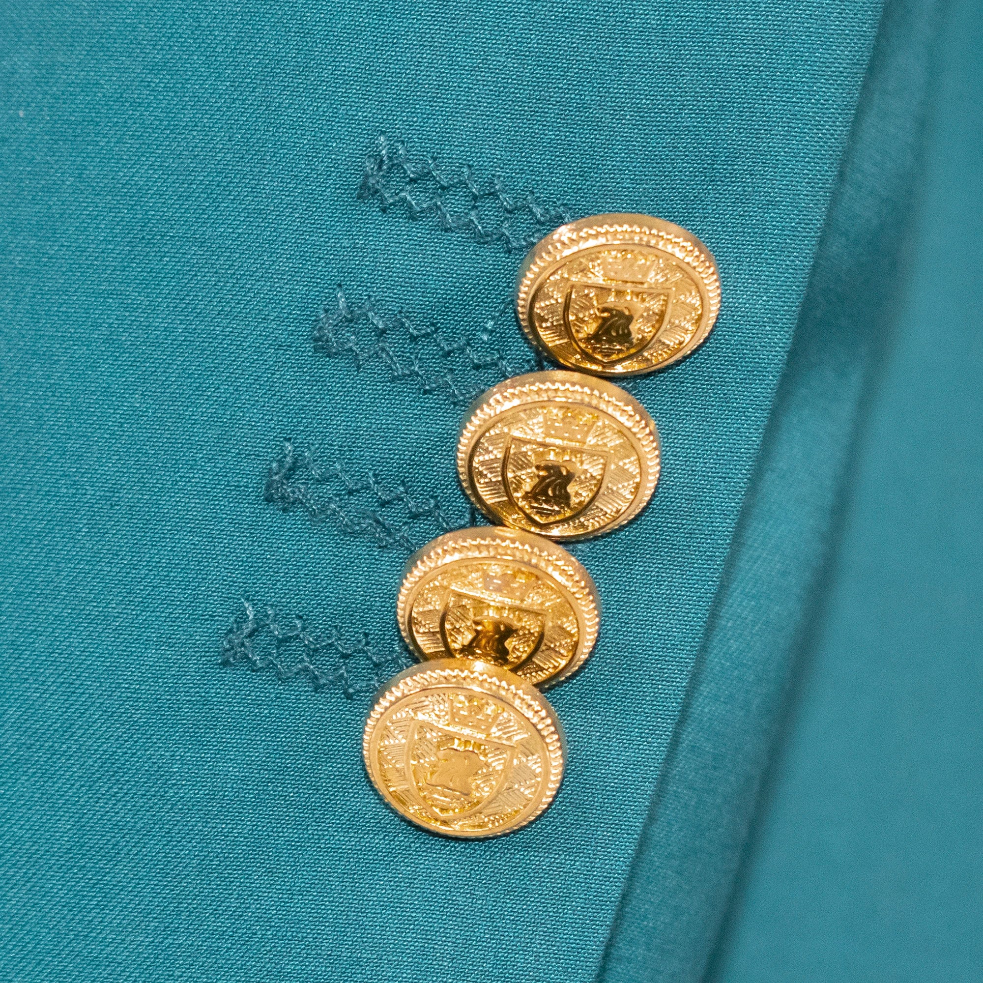 Men's Teal Blue Double-Breasted Slim-Fit Suit With Peak Lapels