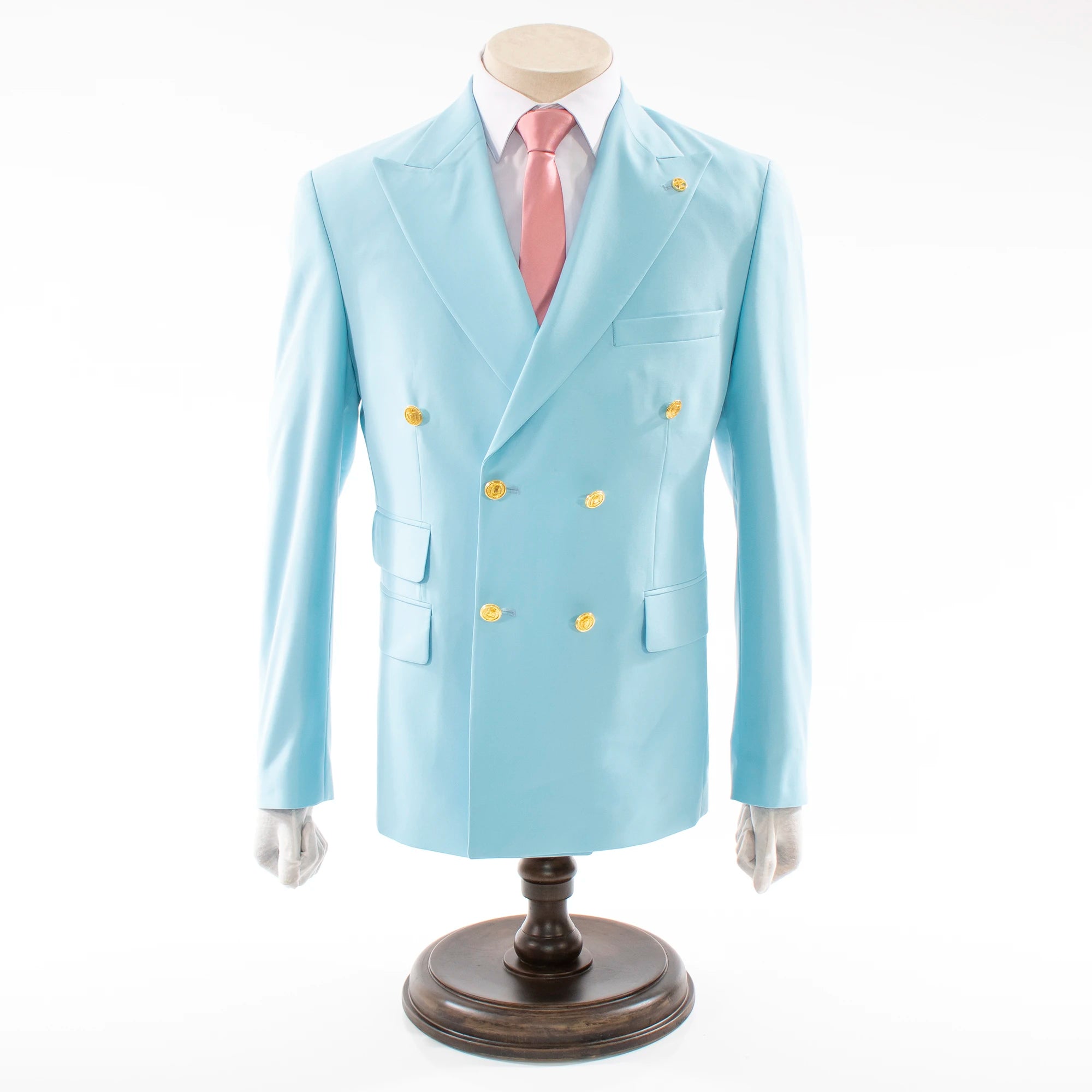 Men's Light Blue Double-Breasted 2-Piece Slim-Fit Suit