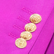 Men's Fuchsia Pink Double-Breasted Slim-Fit Suit With Peak Lapels