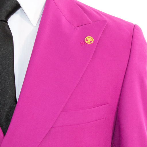 Men's Fuchsia Pink Double-Breasted Slim-Fit Suit With Peak Lapels