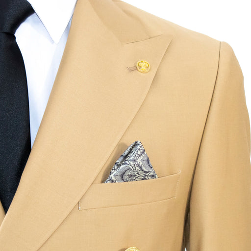 Men's Camel Brown Double-Breasted Slim-Fit Suit With Peak Lapels