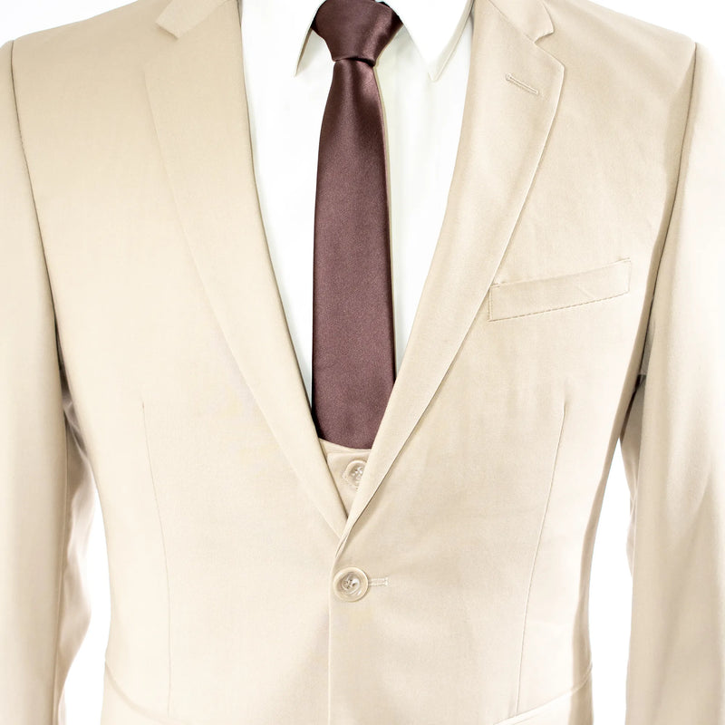 Alfredo | Beige Stretch 3-Piece Ultra-Slim-Fit Suit