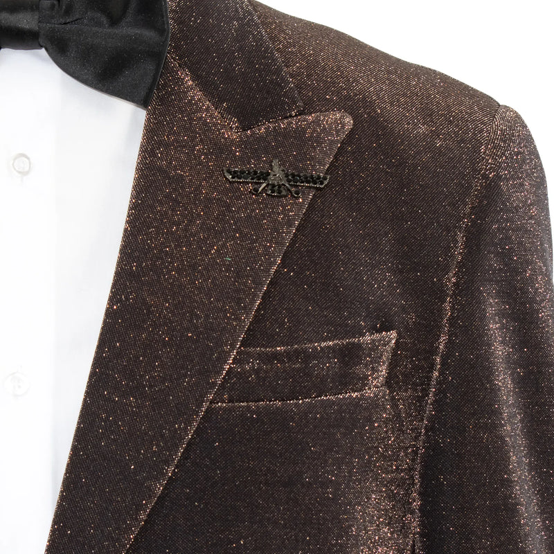Coffee Glitter Slim-Fit 2-Piece Suit With Peak Lapels