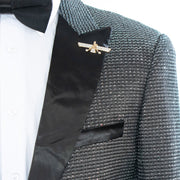 Men's Black And Silver Sparkling Glitter Slim-Fit Tuxedo With Peak Lapels