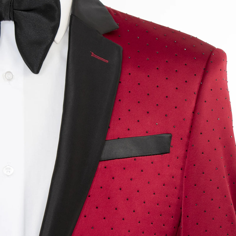 Men's Red And Black Tuxedo With Rhinestone Jacket