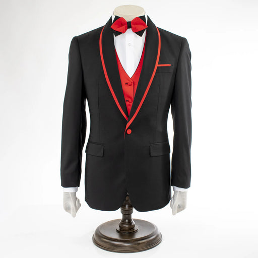 Red Trim on Black Stretch 3-Piece Slim-Fit Tuxedo