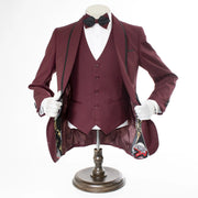 Black Trim on Burgundy Stretch 3-Piece Slim-Fit Tuxedo