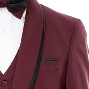 Black Trim on Burgundy Stretch 3-Piece Slim-Fit Tuxedo