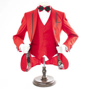 Black Trim on Red Stretch 3-Piece Slim-Fit Tuxedo