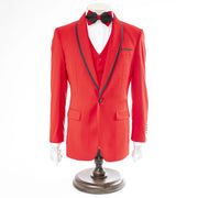Black Trim on Red Stretch 3-Piece Slim-Fit Tuxedo