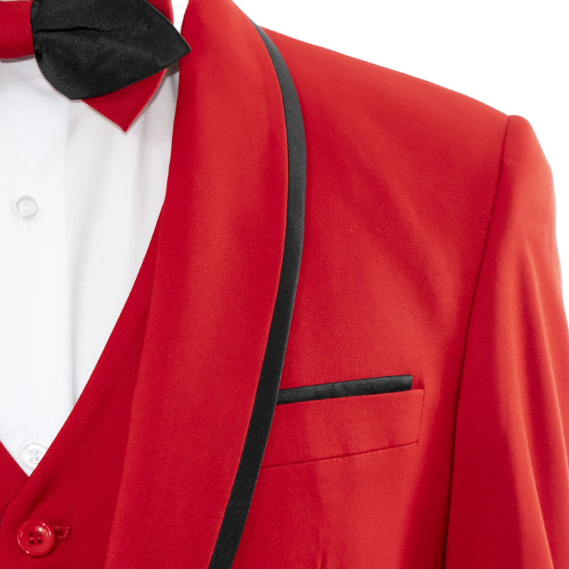Black Trim on Red Stretch 3-Piece Slim-Fit Tuxedo