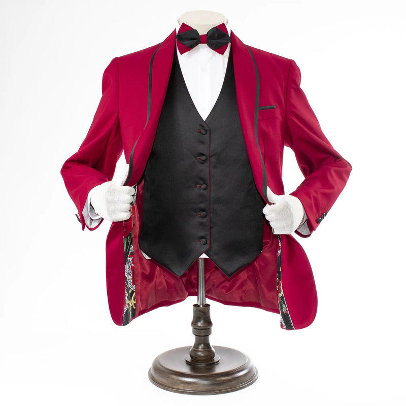 Black Trim on Ruby Red Stretch 3-Piece Slim-Fit Tuxedo