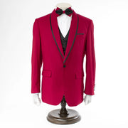 Black Trim on Ruby Red Stretch 3-Piece Slim-Fit Tuxedo