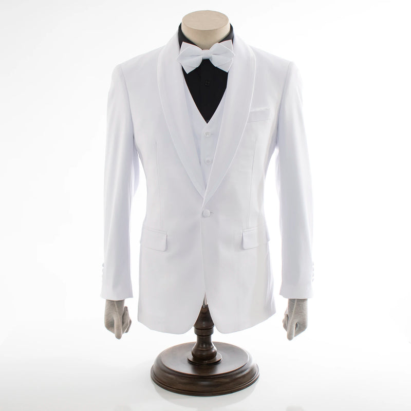 White Trim on White Stretch 3-Piece Slim-Fit Tuxedo