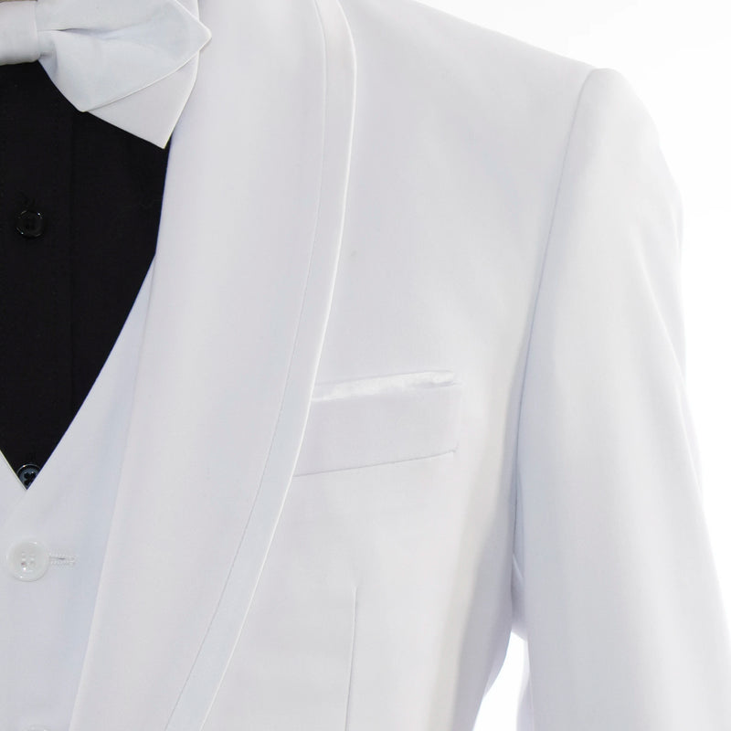 White Trim on White Stretch 3-Piece Slim-Fit Tuxedo