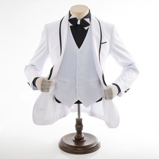 Black Trim on White Stretch 3-Piece Slim-Fit Tuxedo