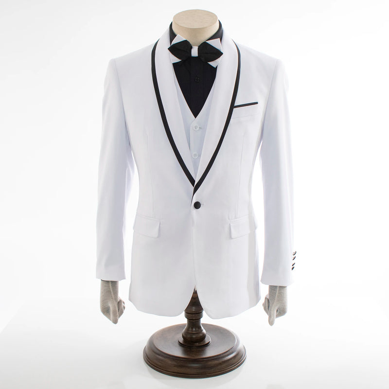 Black Trim on White Stretch 3-Piece Slim-Fit Tuxedo