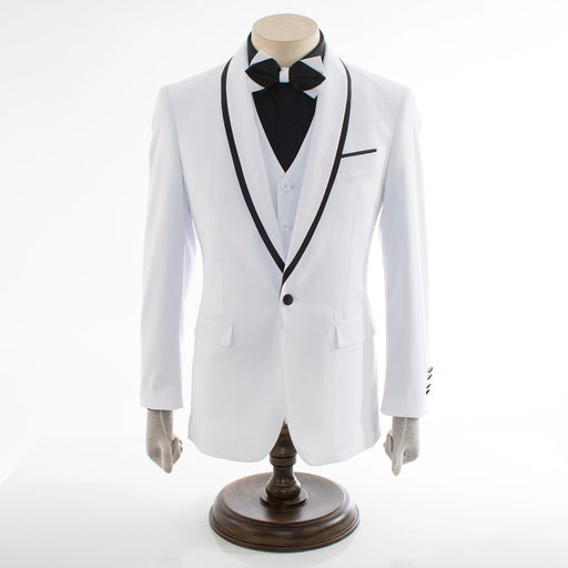 Black Trim on White Stretch 3-Piece Slim-Fit Tuxedo