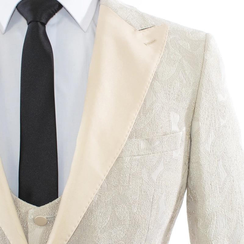 Men's White Floral Tuxedo Peak Lapel