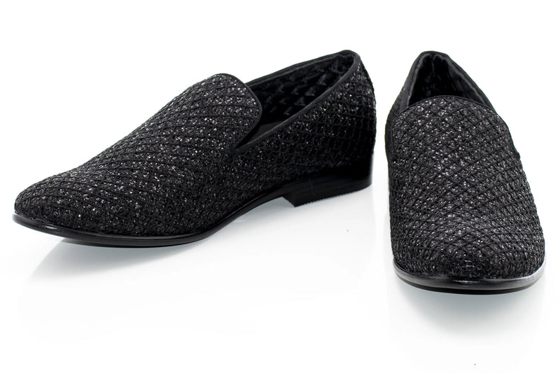 Black Glitter Pattern Smoking Loafers