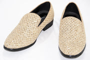 Gold Glitter Pattern Smoking Loafers