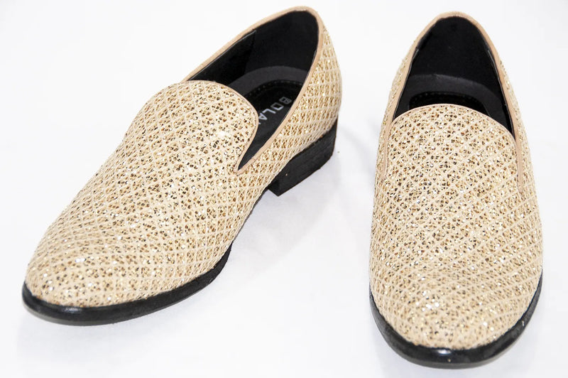 Gold Glitter Pattern Smoking Loafers