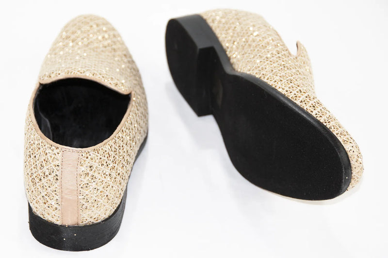 Gold Glitter Pattern Smoking Loafers